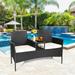 Gymax Cushioned Patio Rattan Seat Loveseat Sofa Table Chairs