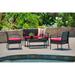 Incadozo 4-Piece All-Weather Wicker Patio Seating Set with Red Cushion Black