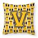 Letter V Football Black Old Gold and White Fabric Decorative Pillow