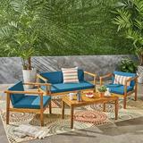 Newbury Outdoor 4 Piece Acacia Wood Chat Set with Cushions Teak Dark Teal