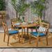 Oakley Outdoor 5 Piece Acacia Wood Round Dining Set with Cushions Teak Blue