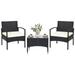 Patiojoy 3PCS Wicker Rattan Furniture Patio Coffee Table Chair w/ Washable Cushion