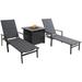 Hanover Halsted 3-Piece Sling Lounge Set featuring a 40 000 BTU Tile-Top Fire Pit Table with Burner Cover Gray