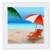 3dRose Blue and Sandy Beach Scene With Beach Lounger and Umbrella In Orange and White - Quilt Square 10 by 10-inch