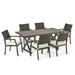 Outdoor 7 Piece Aluminum Dining Set with Wicker Dining Chairs and Cushions White Multibrown