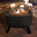 Pure Garden Fire Pit Set Wood Burning Pit - Includes Screen Cover and Log Poker - Great for Outdoor and Patio 26-Inch Woven Metal Round Firepit