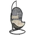 Sunnydaze Cordelia Hanging Egg Chair with Steel Stand and Cushion - Beige