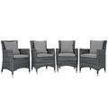 Modern Contemporary Urban Design Outdoor Patio Balcony Garden Furniture Side Dining Chair Set of Four Sunbrella Rattan Wicker Grey Gray