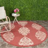 SAFAVIEH Courtyard Jenny Geometric Medallion Indoor/Outdoor Area Rug 6 7 x 6 7 Round Red/Natural