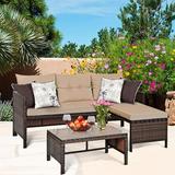 Costway 3PC Patio Sofa Set Outdoor Sectional Conversation Set Rattan Wicker