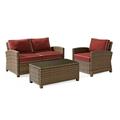 Crosley Furniture Bradenton 3 Piece Fabric Patio Sofa Set in Brown/Sangria Red