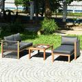 Gymax 3PCS Patio Acacia Wood Sofa Furniture Set Thick Cushion W/Nylon Rope Armrest