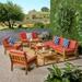 Wilcox Outdoor 9 Piece Acacia Wood Sectional Sofa Set with Cushions Teak Red