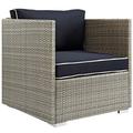 Modern Contemporary Urban Outdoor Patio Balcony Garden Furniture Lounge Chair Armchair Sunbrella Rattan Wicker Navy Blue Light Gray