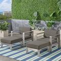 Gannon Outdoor Aluminum 4 Piece Club Chair Chat Set with Ottomans Silver Gray