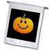 3dRose Orange pumpkin smiley face on black - cute happy Halloween jack o lantern cartoon - fun smileys - Garden Flag 12 by 18-inch