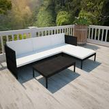 3 Piece Garden Set with Cushions Poly Rattan Black
