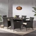 Hawawa Outdoor Transitional 7 Piece Wicker Dining Set with Water-Resistant Cushions multibrown