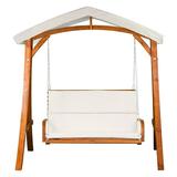 Leisure Season Wood Outdoor Swing Seater with Canopy in Medium Brown