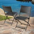 Brown Outdoor Wicker Foldable Dining Chairs (Set of 2)