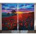 Country Decor Curtains 2 Panels Set Scenery of Poppy Flower Garden on Valley with Horizon and Fairy Clouds at Sunset Paint Living Room Bedroom Accessories 108 X 84 Inches by Ambesonne