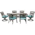 Hanover Monaco 7-Piece Patio Dining Set in Blue with 4 Dining Chairs 2 Swivel Rockers and a 40 x 68 Tile-Top Table