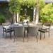 Stuart Outdoor 7 Piece Wicker Rectangular Dining Set with Stacking Chairs Grey