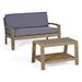 Wilcox Outdoor Acacia Wood Loveseat and Coffee Table Set with Cushions Grey Dark Grey