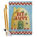 Breeze Decor BD-BG-HS-104089-IP-BO-D-US17-AM 28 x 40 in. Bee Happy Hive Garden Friends Bugs & Frogs Impressions Decorative Vertical Double Sided House Flag Set & Pole Bracket Hardware