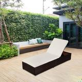 Ktaxon 1 Pack Outdoor Modern Wicker Chaise Lounge Chair Brown With Cushion Rattan Furniture Wicker Chair for Indoor and Outdoor