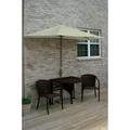 Blue Star Group Terrace Mates Genevieve All-Weather Wicker Java Color Table Set w/ 9 -Wide OFF-THE-WALL BRELLA - Antique Beige Olefin Canopy