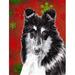 Black and White Collie Red Snowflakes Holiday Flag Garden Size