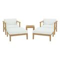 Modern Contemporary Urban Design Outdoor Patio Balcony Garden Furniture Lounge Chair Ottoman and Side Table Set Wood White Natural