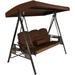 Sunnydaze 3-Person Patio Swing with Adjustable Canopy and Cushions - Brown