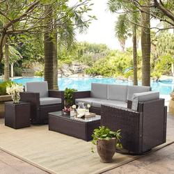 Crosley Palm Harbor 5 Piece Wicker Patio Sofa Set in Brown and Gray