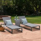 Brooks Outdoor 3 Piece Aluminum Frame Chaise Lounge Set Grey Mesh Black