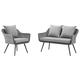 Contemporary Modern Urban Designer Outdoor Patio Balcony Garden Furniture Lounge Sofa and Chair Set Aluminum Fabric Wicker Rattan Grey Gray