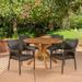 Outdoor 5 Piece Wicker Dining Set with Circular Acacia Wood Dining Table Teak Multibrown