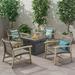 Harleigh Outdoor 5 Piece Wood and Wicker Club Chairs and Fire Pit Set Mixed Black and Gray