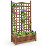 Costway Solid Wood Planter Box with Trellis Weather-Resistant Outdoor 25 x11 x48