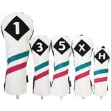 Majek Golf Vintage Headcovers White Seafoam Teal Pink Stripe Premium Retro Leather Style 1 3 5 X H Driver Fairway Hybrid Head Covers Fits 460cc Drivers & Modern Metal Woods Custom Design in California