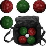 Bocce Ball Set- Regulation Outdoor Family Bocce Game Red and Green Balls by Hey! Play!