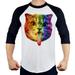 Men s Rainbow Cat T162 PLY Raglan Baseball T-Shirt Large White