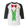 Shop4Ever Men s Christmas Tuxedo with Tree Vest Raglan Baseball Shirt X-Small White/Black