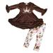 Big Girls 2 Pieces Dress Pant Set Ruffle Unicorn Baseball Pant Kids Outfit Brown 7 XXL (P501661P)