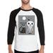 Trick-Or-Treat Skeleton Black Cat Mens Black And White BaseBall Shirt