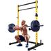 HULKFIT Pro Series Multi-Function Adjustable Weightlifting Squat Stand Rack - J Hooks Pull Up Bars Weight Plate Holders Resistance Band Pegs and Barbell Storage - Yellow