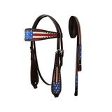 Tahoe Tack Patriotic Hand Painted American Flag Western Browband Headstall with Matching Reins - Draft