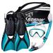 Seavenger Voyager Snorkeling Set with Mask Fins Snorkel & Gear Bag (Clear Silicone/Teal Medium)