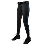 Champro Tournament Traditional Low Rise Womens Fastpitch Pants W/Braid Black / Royal Large